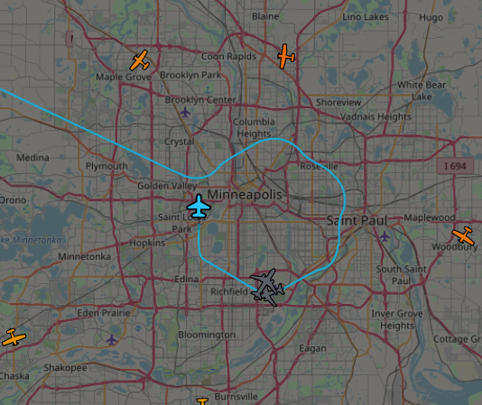 NOW:  @CBP Predator Drone  #CPB104 circling over Minneapolis at 20K feet. Took off from Grand Forks Air Force Base.  #Minneapolisprotests  #surveillance  #planespotting