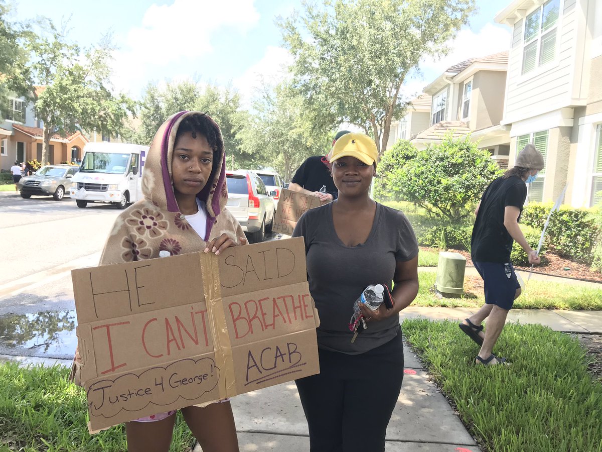 Here’s Makaleya Lawrence (right) with her sister. She said knowing the Minneapolis cop had a home in Florida feels wrong, even if he’s not physically here. “You can stand up and do something,” she said. They drove from Orlando to make sure  #GeorgeFloyd is heard.