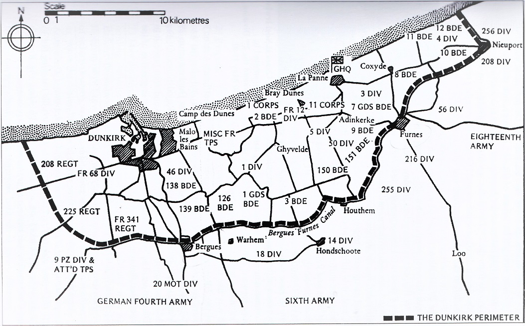 At Dunkirk, 47,310 troops are evacuated but the perimeter comes under pressure at Nieuport from the German 256 Inf Div. Fortunately, 4th Division arrive from Ypres-Comines just in time to repulse the attackers. 256 Inf Div’s artillery engages ships evacuating troops.