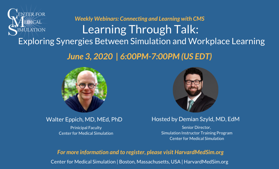 MedSimulation's tweet photo. Discover how "talk" impacts health professions education during our next webinar, "Learning Through Talk: Exploring Synergies Between Simulation and Workplace Learning" with Dr. Walter Eppich. Learn more and register: https://t.co/YfC84CcHKg #CMSWeeklyWebinars #meded #medsim https://t.co/1IQdChHg1Q
