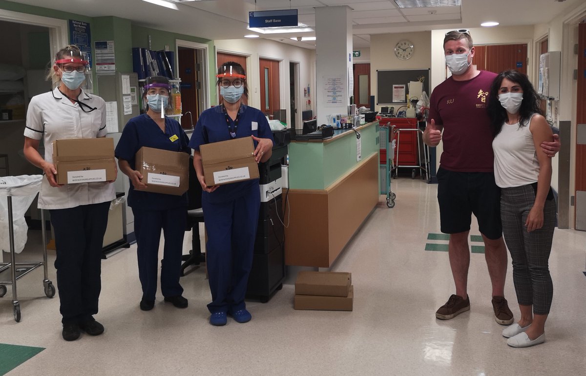 BucksHealthcare's tweet photo. Thank you to Riki and his fiancee for delivering another 100 face visors on behalf of @nhsfacevisor. 

Riki and Aga would also like to say thank you for all the help, care and treatment Riki received for the 3rd degree burns back in 2018. https://t.co/QI0Msk3HDc