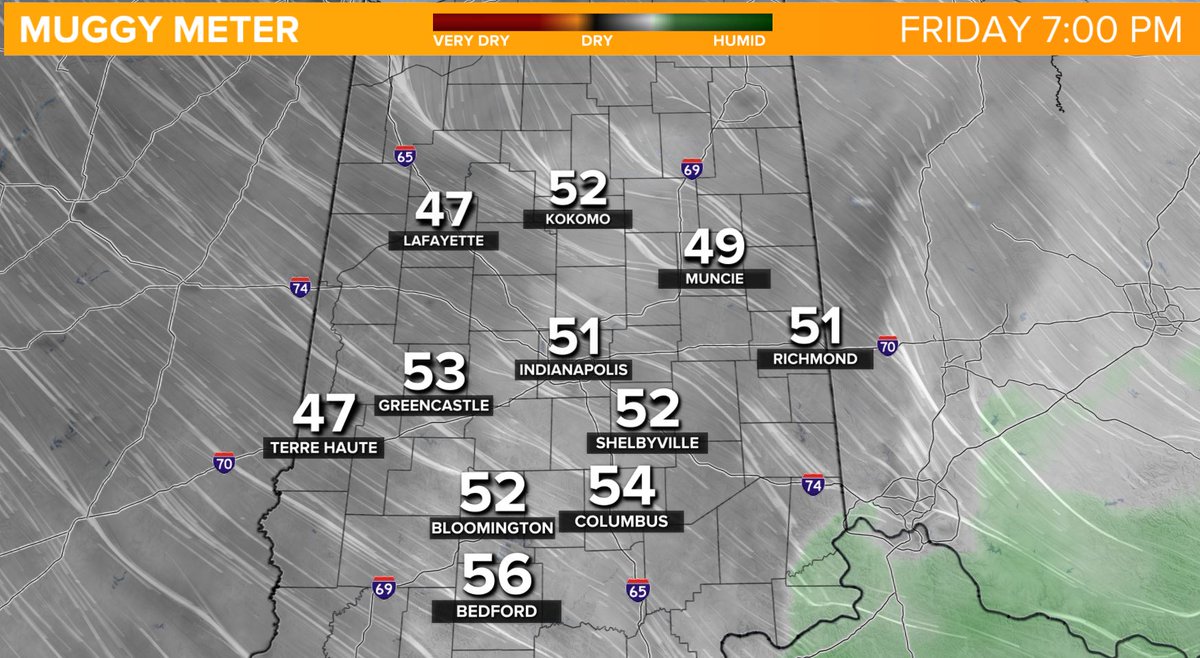 SeanAshWX's tweet photo. Muggy air on life-support and what a nice feel this evening and all weekend long. Don't worry, @JMV1070... swampy air returns middle of next week. #INwx https://t.co/nyb408rGU7
