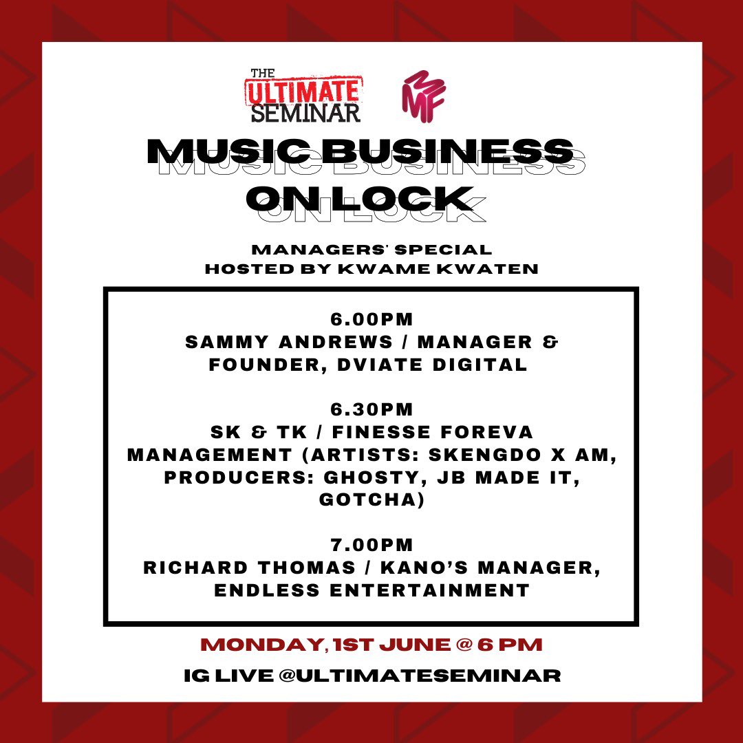 RichardThomasEE's tweet photo. Monday 7pm 1st June 2020 @UltimateSeminar @MMFUK music chat with @kwamekwaten https://t.co/dGCnntPbhO