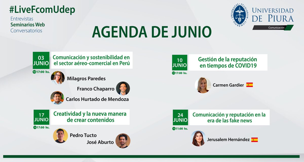 posgradosfcom's tweet photo. #LiveFcomUdep | Compartimos con ustedes la agenda de Seminarios web del mes de junio. Queremos que tu formación continúe desde el lugar donde estés.
📌 Inscríbete de forma libre para participar:
https://t.co/RsiRu6yZG6 https://t.co/JO1P6MUTYD
