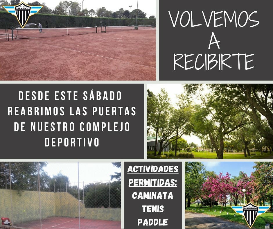 ¡TE ESPERAMOS! 

A partir de este Sábado reabrimos las puertas de nuestro Complejo Deportivo para que puedas venir a caminar, jugar al tenis y/o paddle. 

Aclaramos que solamente se podrán realizar las actividades mencionadas anteriormente y respetando las medidas de prevención.