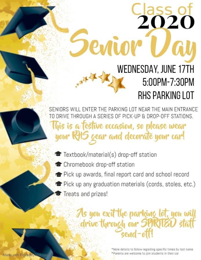 SENIORS! June 17th Senior Day. More information regarding times will come out soon.