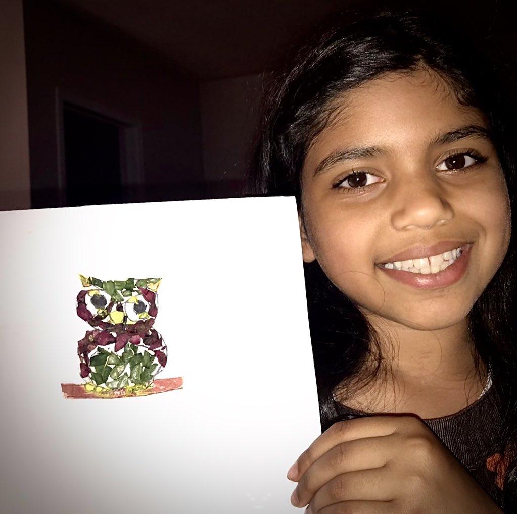 AFG young artist 2. The flower theme continues... Ashley Sequeira, (my student) created this collage with flower petals.