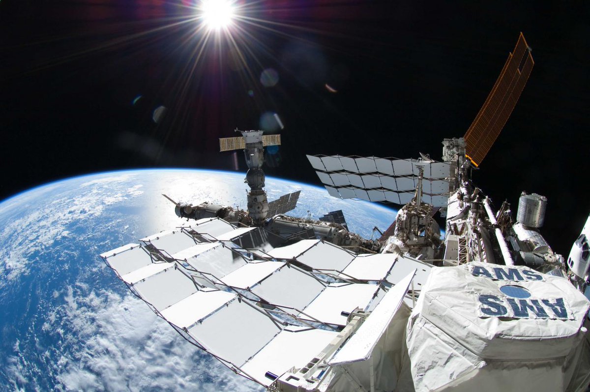 CERN's tweet image. Surprise from space 🌌 
@AMS_02 detector on the International @Space_Station has a history of making unpredicted observations. Today is no different: new measurements of heavy cosmic ray flux will without a doubt keep scientists busy. 
Find out more: home.cern/news/news/phys…