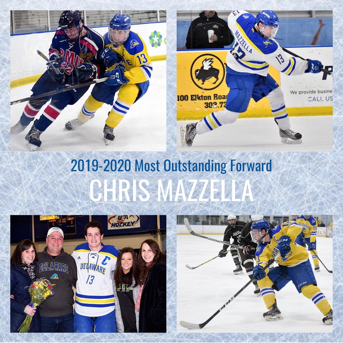 University of Delaware Ice Hockey (@udhockey) on Twitter photo Congratulations <a href="/ChrisMazz25/">Chris Mazzella</a> on winning the 2019-20 Most Outstanding Forward for the second consecutive year! Congratulations <a href="/ChrisMazz25/">Chris Mazzella</a> on winning the 2019-20 Most Outstanding Forward for the second consecutive year!