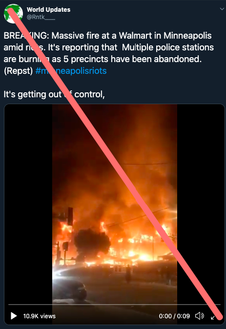 8. This is not the Walmart in Minnesota. The video looks to be of the apartment building fire I mentioned above. The Walmart is still standing.