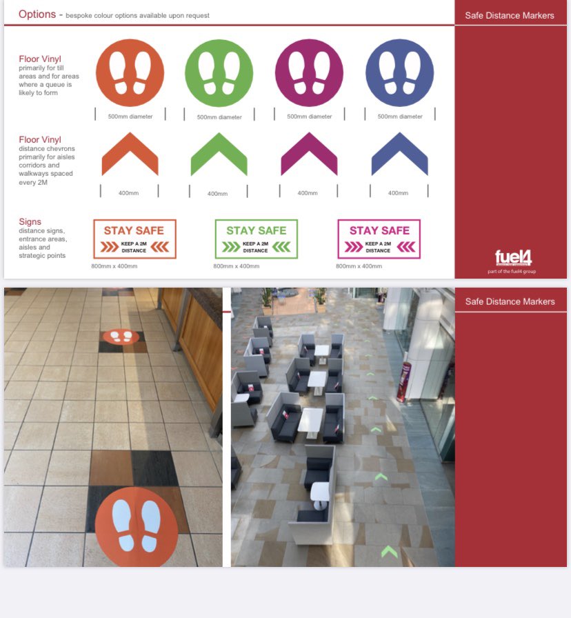 Way finding floor graphics and markers. For the detailed PDFs please contact Richard.gibbs@fuel4.net and sales@fuel4.net