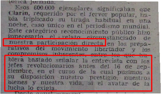 5.EL PARRAFO: Clarín dice que tuvo una participación directa en los preparativos del golpe y que puso el diario a disposición de la Revolución Fusiladora
