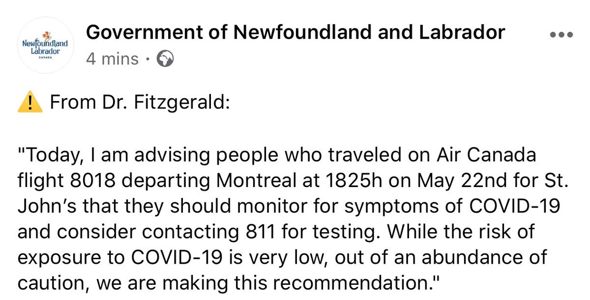 ⚠️Important message for anyone that was on Air Canada flight 8018 departing Montreal at 1825h on May 22nd for St. John’s.