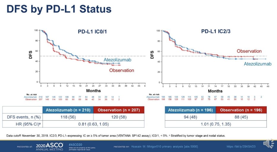 urotoday's tweet photo. #IMvigor010 Primary analysis from a PIII randomized study of adjuvant Atezolizumab vs observation in high-risk #MIUC. Presentation by Maha Hussain, MD, FACP, FASCO @LurieCancer. #ASCO20 coverage by @TheRealJasonZhu @LevineCancer on UroToday > https://t.co/ekdBh4bIhJ @ASCO https://t.co/UOijG8GwWS