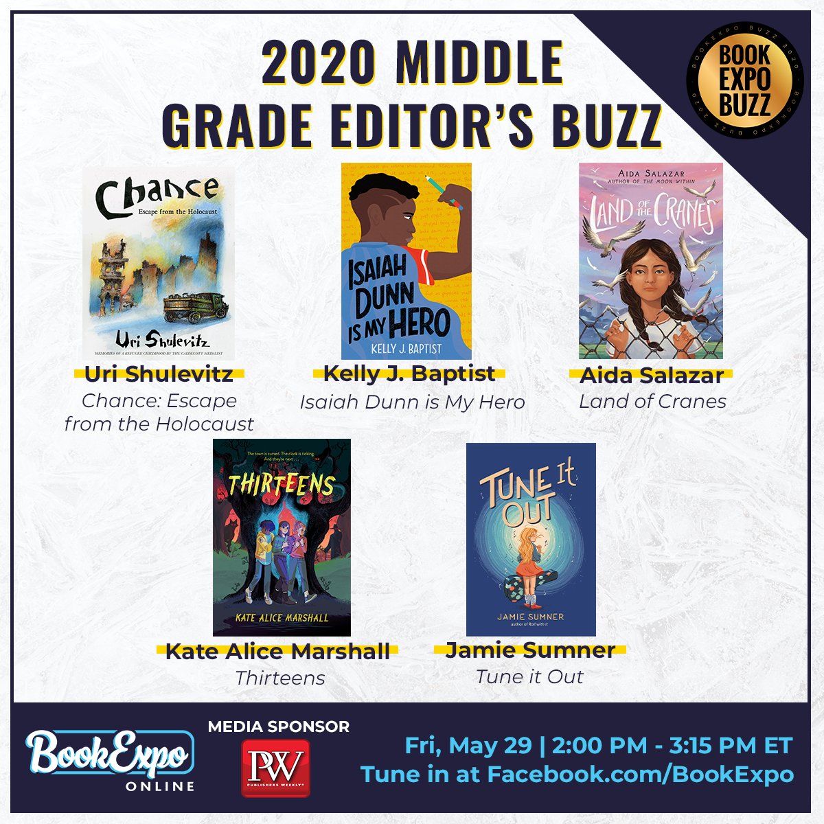We're live with Middle Grade Book Buzz.  Tune in now at Facebook.com/BookExpo/live. #BookExpoOnline