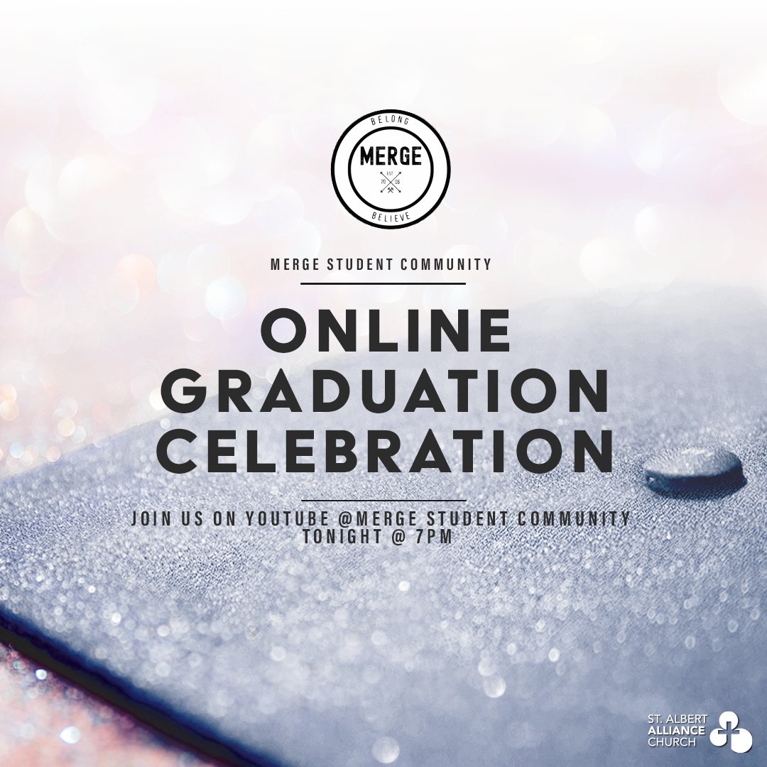 StAAllianceCh's tweet photo. Join our Merge Student Community tonight @ 7PM as they honour the Class of 2020! Tune into their YouTube Channel (Merge Student Community) our the StAAC Facebook Page and watch the online celebration.
#onlinegrad #classof2020 #congratulationsgraduates #staac #church https://t.co/itcm7x1c2K