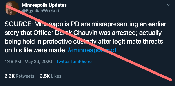 12. This is NOT accurate. BuzzFeed News has confirmed that Derek Chauvin has been charged with murder. More details here:  http://buzzfeednews.com/article/salvadorhernandez/minneapolis-police-officer-arrested-george-floyd?ref=bfnsplash
