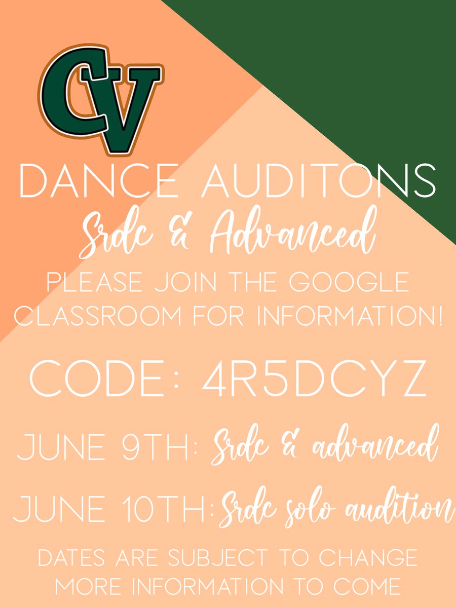 It’s that time!! We would love to see you try out for the CV dance program🤩