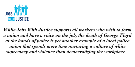 THREAD - In response to the recently publicized targeting, attacking, and killing of Black Americans at the hands of both police and neighbors, Jobs With Justice Executive Director  @SmileyJWJ gave the following statement  1/6