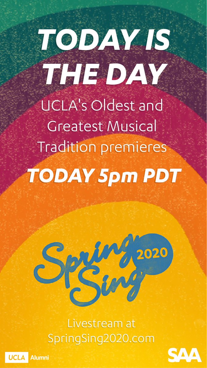 Tune in to Spring Sing 2020 at 5PM PDT on SpringSing2020.com and tweet along with us using the hashtag #UCLASpringSing!

We can’t wait to see you there!
#UCLASpringSing #SpringSingOnline #GoBruins