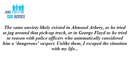"The same anxiety likely existed in Ahmaud Arbery, as he tried to jog around that pick-up truck, or in George Floyd as he tried to reason with police officers who automatically considered him a ‘dangerous’ suspect." 5/6