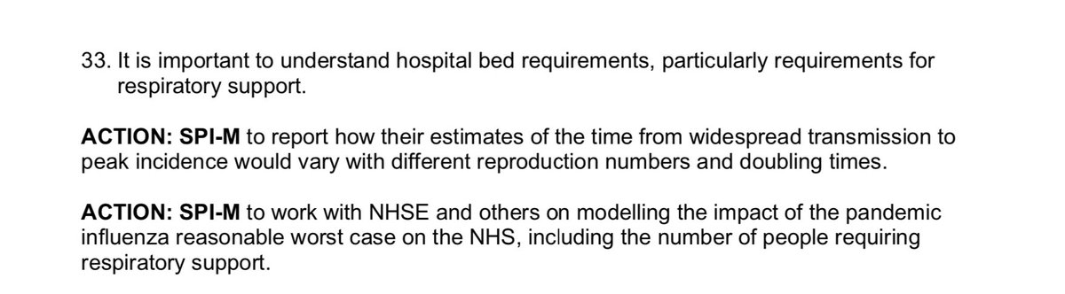 SAGE minutes from 11/2 show NHS beds was seem as “important” as early as 11/2.SPI-M given action to work with NHS on modelling impacts (ie comparing epidemic curves to NHS bed & ICU capacity) yet  @neil_ferguson only first met NHS on 1/3...19 days later!  https://twitter.com/messages/media/1266416956799885317