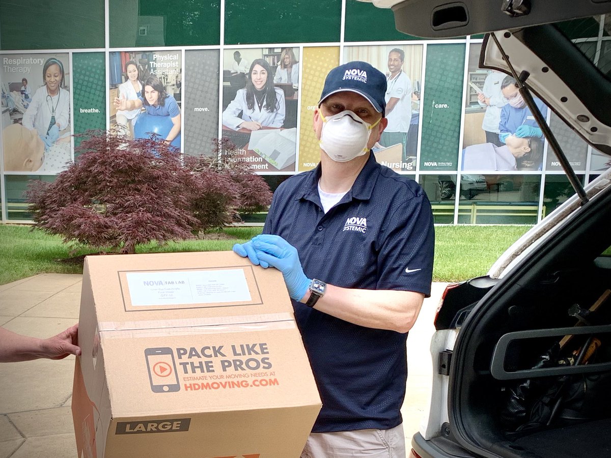 NOVASySTEMic's tweet photo. Excited to make and deliver @NOVAcommcollege Fab Lab crafted PPE to the oncology team at @VHC_Hospital. Thanks @dicksewell for creating 300+ face shields &amp; Gerry Hofler from @NOVAMEC for the delivery. Stay safe, everyone! @LifeatVHC #3Dprinting #WeDoSTEM #BoldlyNOVA https://t.co/beWgmCXptG