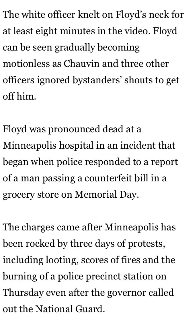 Here’s the LAT with a better factual description but fundamentally the same approach. The police are carefully excluded from the man’s death, despite the video, but the looting and fires are all “included” in the protests with a certainty that overwhelms any question of evidence.  https://twitter.com/latimes/status/1266421530076090368