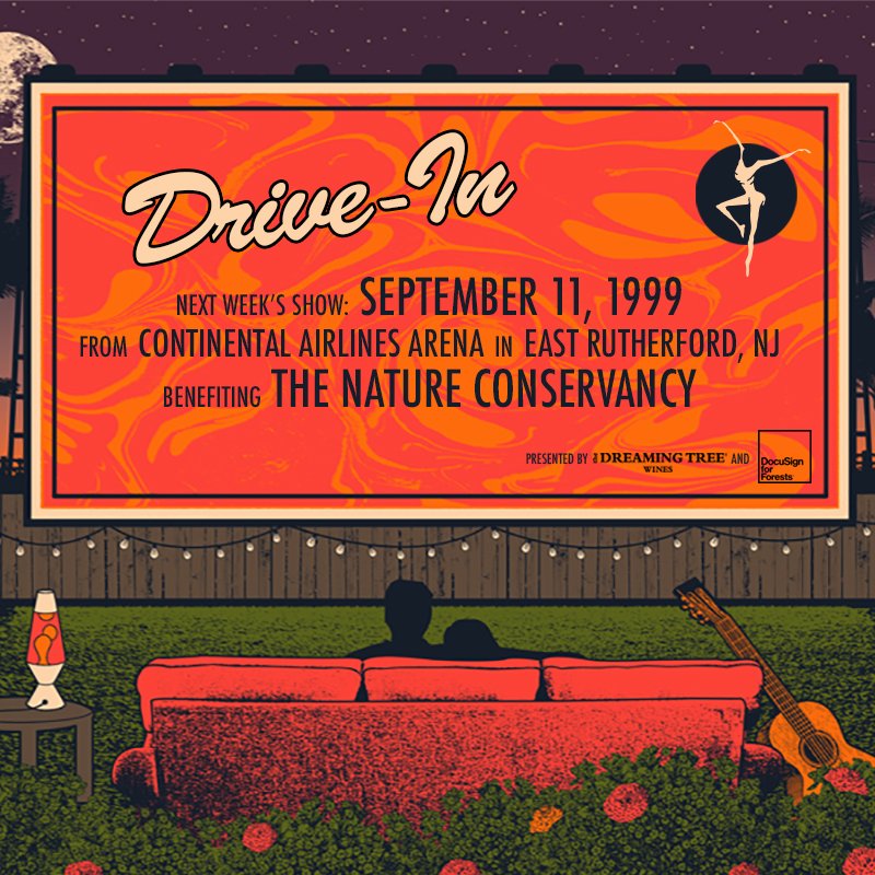 The #DMBDriveIn series continues on June 3rd at 8pm ET with a full live performance of DMB in East Rutherford, NJ on Sept 11, 1999. The show was also released as “Listener Supported.” This episode's spotlight charity is <a href="/nature_org/">The Nature Conservancy</a> and is sponsored by @DocuSign.