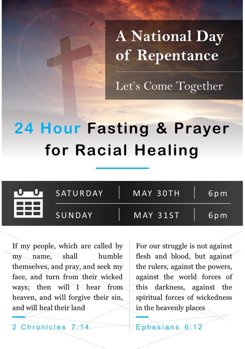 Calling all my fellow Americans for 24 hours of Repentance this Saturday at 6pm. It’s time to Unite to fight the real enemy! We’re not as divided as our politics suggests and our battles against Satan is not fought with flesh and blood. We must repent, fast &amp; pray - Please Share!