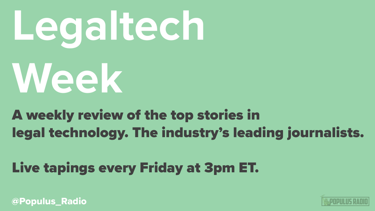 Legaltech Week In Review Starting at 3pm Eastern with <a href="/bobambrogi/">Bob Ambrogi</a> <a href="/ZachWWarren/">Zach Warren</a> <a href="/nikiblack/">Nicole Black</a> <a href="/JosephPatrice/">Joe Patrice</a> <a href="/Molly_McDonough/">Molly</a> <a href="/chillmedia/">Caroline Hill</a> : This Week's Topics Listed Here - mailchi.mp/5ca5519201e2/l…