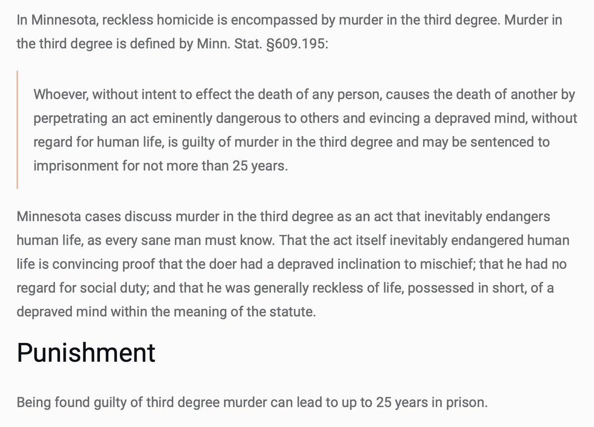 2/ Maybe all those lawyers are in cahoots to mislead people about the wording of the murder statutes, but here's what they say (see image.) https://aaronhall.com/criminal/3rd-degree-murder/