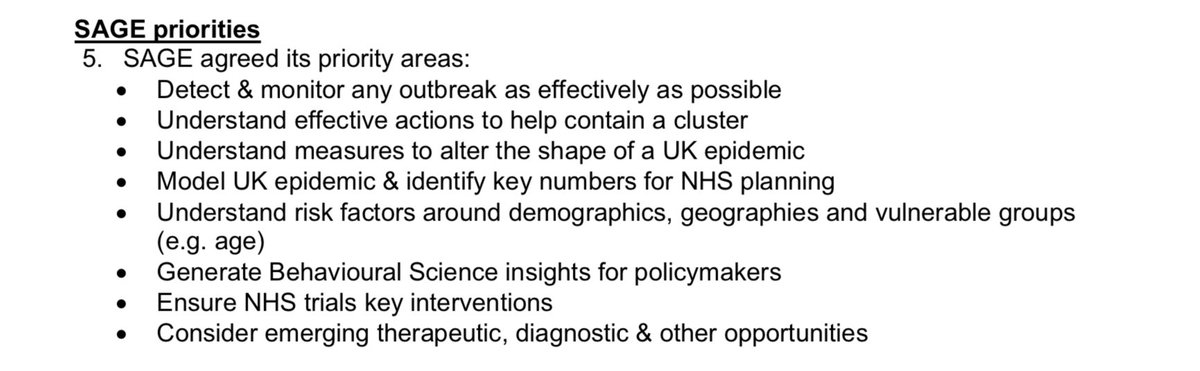 On 27 February, SAGE drew up a priority list of actions.What pops up again? “Model UK epidemic & identity key numbers for NHS planning” (i.e. bed capacity).This was STILL on the to do list! #BREAKING  #BreakingNews  #COVID19  #coronavirus  #COVID19UK  https://assets.publishing.service.gov.uk/government/uploads/system/uploads/attachment_data/file/888778/S0379_Eleventh_SAGE_meeting_on_Wuhan_Coronavirus__Covid-19__.pdf