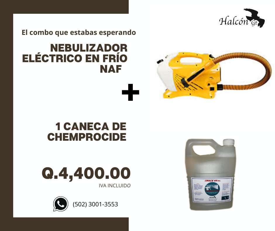 Halcon_Gt's tweet photo. Últimas unidades  #nebulizador eléctrico más  #amoniocuaternario  #chemprocide. Aprovecha! Tus mejores aliados para  #desinfección. https://t.co/kbiJcYe7XY