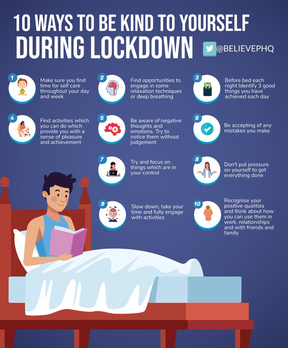 LEAD_Coalition's tweet image. Please re-Tweet these 10 ways to be kind to yourself during #COVID19 lockdown

(image: @BelievePHQ) #coronavirus #mentalhealth #kindness