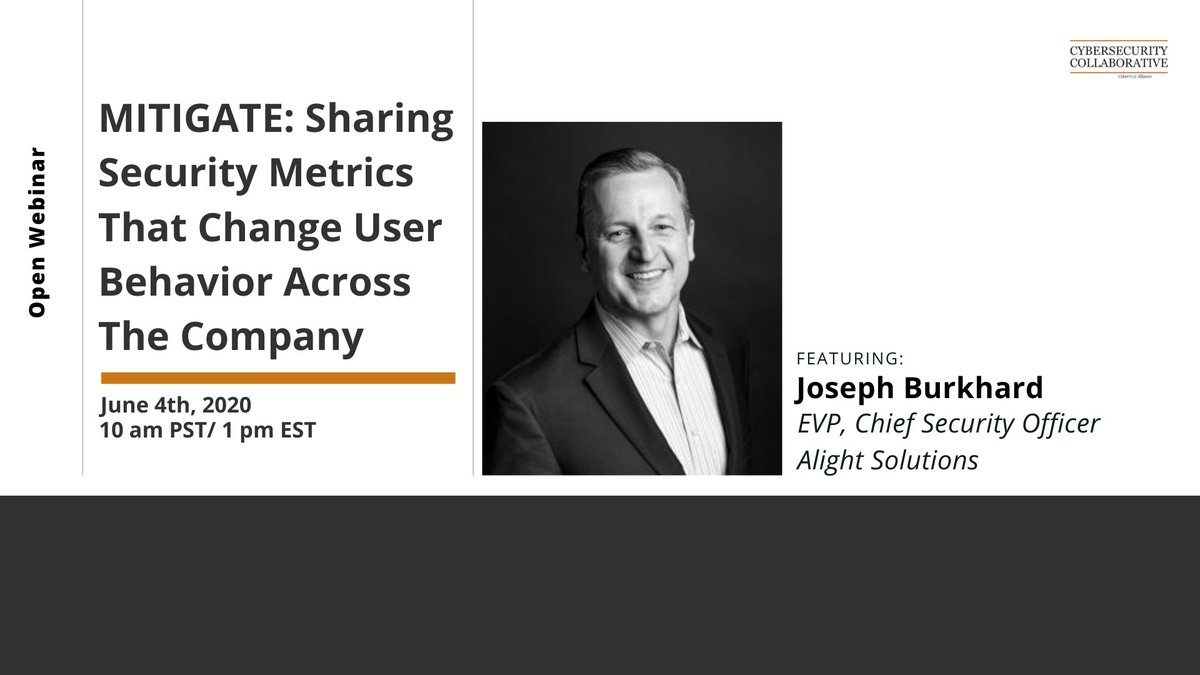 Join this webinar next Thursday to learn the metrics CISO Joseph Burkard uses to engage and change employee user behavior. Join here: us02web.zoom.us/webinar/regist…

Alight Solutions SC Media CyberRisk Alliance
#cybersecurity #behaviorchange #effectivecommunication #effectiveleadership