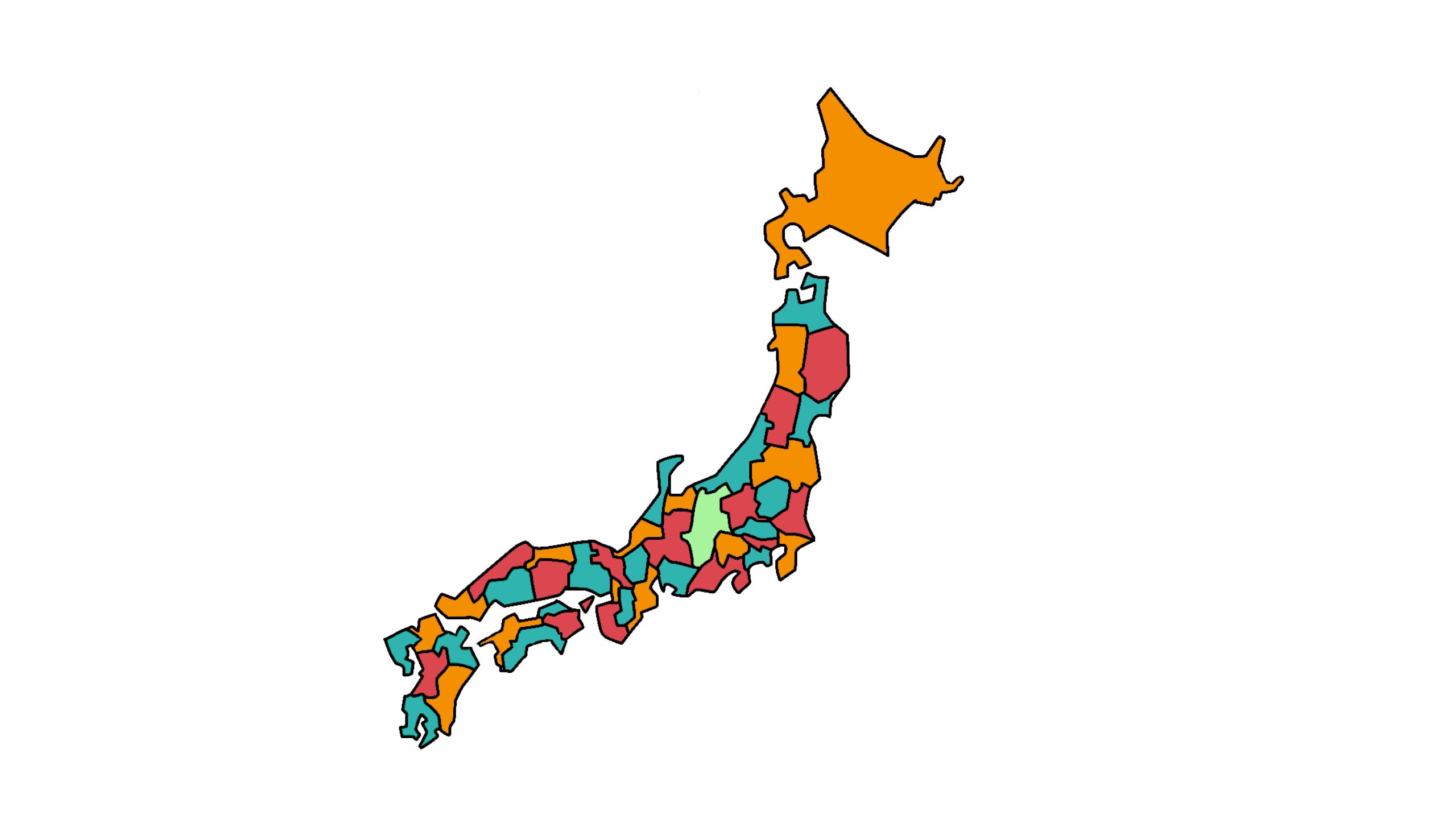 数学を愛する会 四色定理 どんな平面の地図でも境界線で囲まれた領域を塗り分けるためには4色で十分である という定理 問題提起から証明まで100年以上かかった超難問です 日本の都道府県をなるべく少ない数の色で塗り分けようとすると 長野県だけ