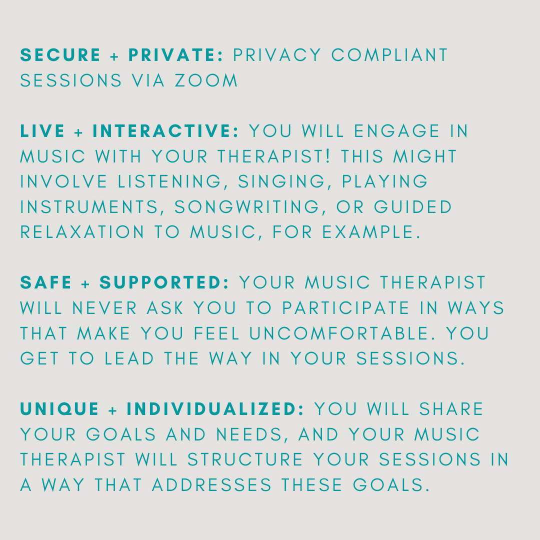 What does music therapy look like in the time of COVID-19? Here's what you can expect from a virtual session with one of our certified music therapists. 
Connecting online is different from sessions in person, but it can be just as effective. Let us know if you want to know more!
