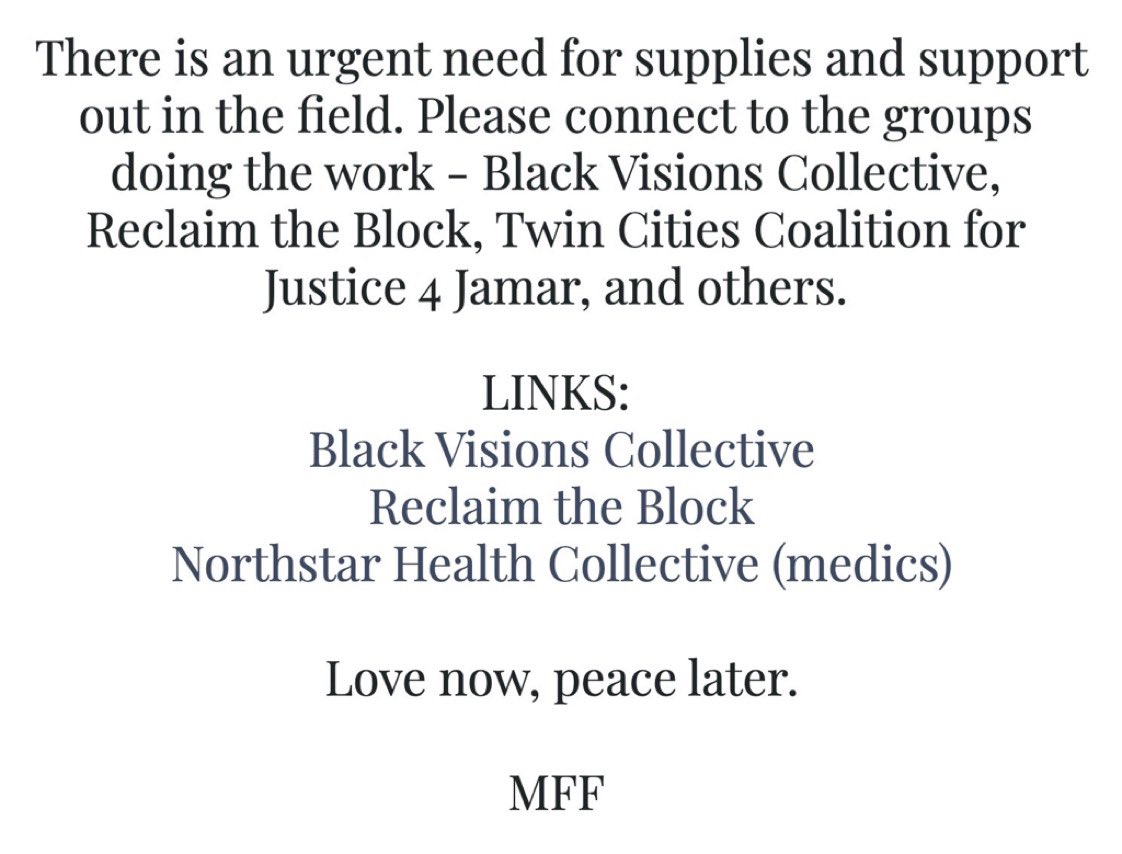  @MNFreedomFund is asking that you shift your donations to these organizations and others who are on the front lines. This letter in its entirety can be found on their home page!  http://minnesotafreedomfund.org 