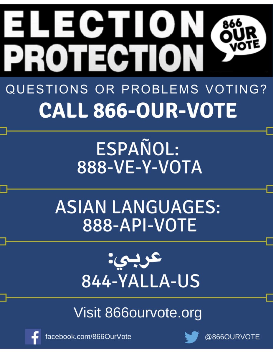 A7 In some states, they post a voter bill of rights. If you feel your rights as a voter are violated please call  @866OURVOTE immediately at (866) 687-8683 to report the violation.  #VoterInfo  #OurMarchToJune2