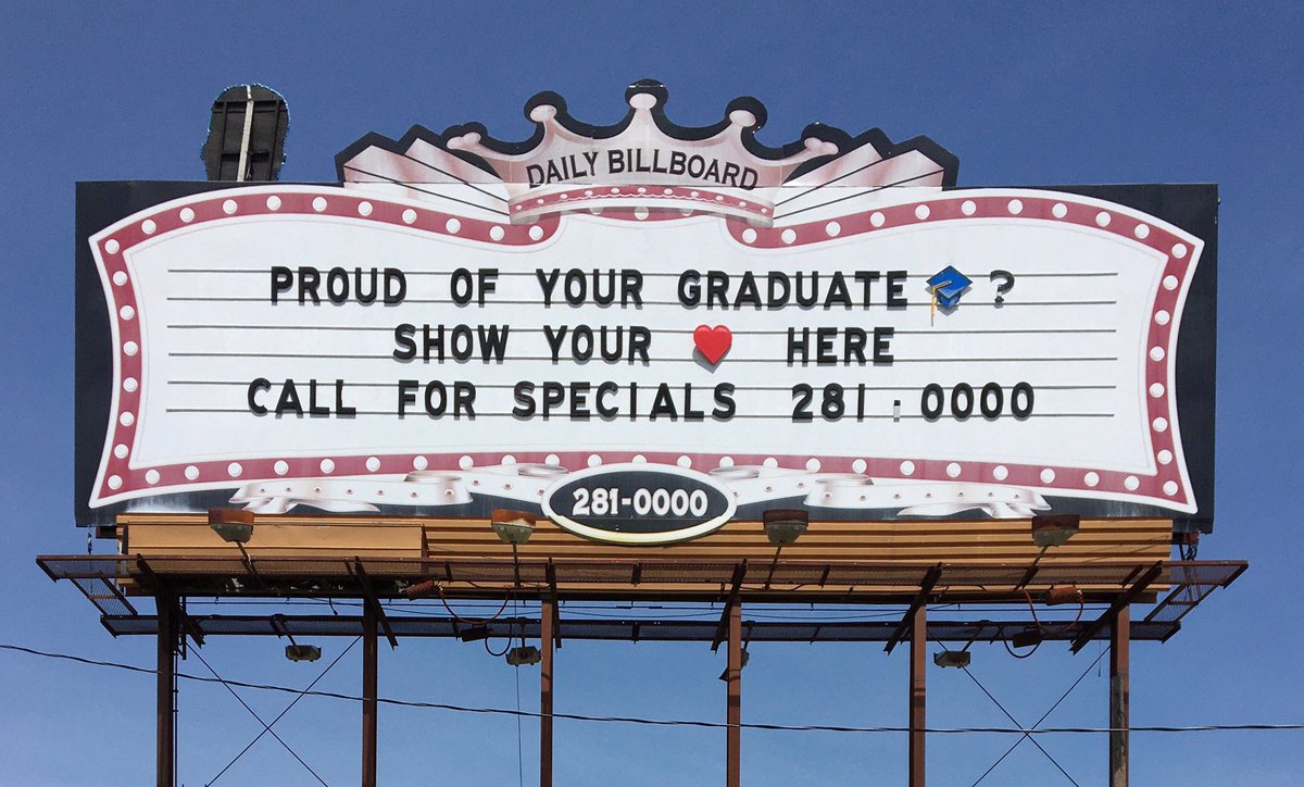 Daily_Billboard's tweet photo. 🎓 Here’s to all the Seniors graduating one way or another this year. Put your favorite Seniors name in lights on a Daily Billboard. Call 904-281-0000 for info about our Graduation special!  👩‍🎓  👨‍🎓 

#classof2020 #seniors #c/o2020 #graduate #graduation #graduating #jacksonville https://t.co/z9ospzXOlv