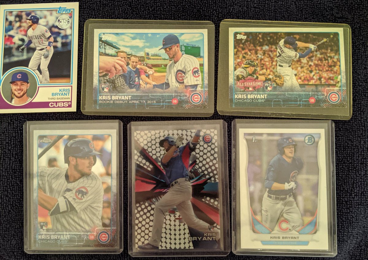 Kris Bryant  @KrisBryant_23 RC lot. Includes his first Bowman and a couple Topps RC. DM me to discuss prices on all and I won't turn down any reasonable offer for anything I post. RT are greatly appreciated!!  @Cubs  #cubs  #topps  #bowman  @WatchTheBreaks