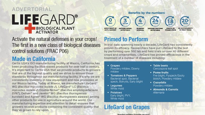 LifeGard® is primed to perform, and has proven itself—for nearly a decade— to be effective in activating the #plants’ defense system to protect against a number of diseases in #grapes, #apples, #tomatoes and more! Learn more in the latest @CAPCA3 Adviser: https://t.co/gXj5XxNSAV https://t.co/He7hGPtZRs