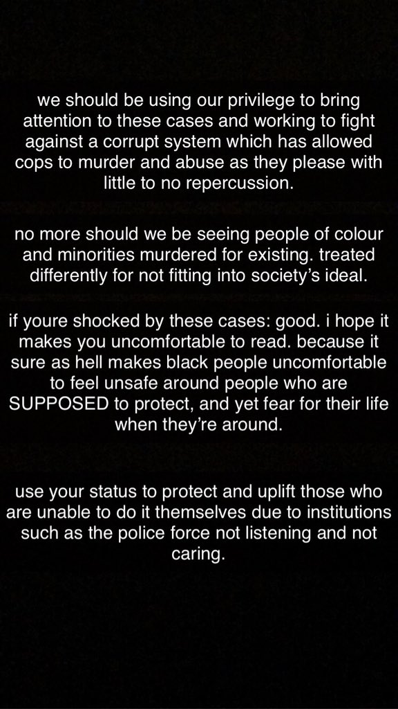 TW: child abuse, racism, murder. these are only 56 of the many cases of brutality committed by cops all over the world. whilst this is an inherently politicized idea, my belief that black people deserve to live is not politics. it is being a decent human being. //thread hopefully