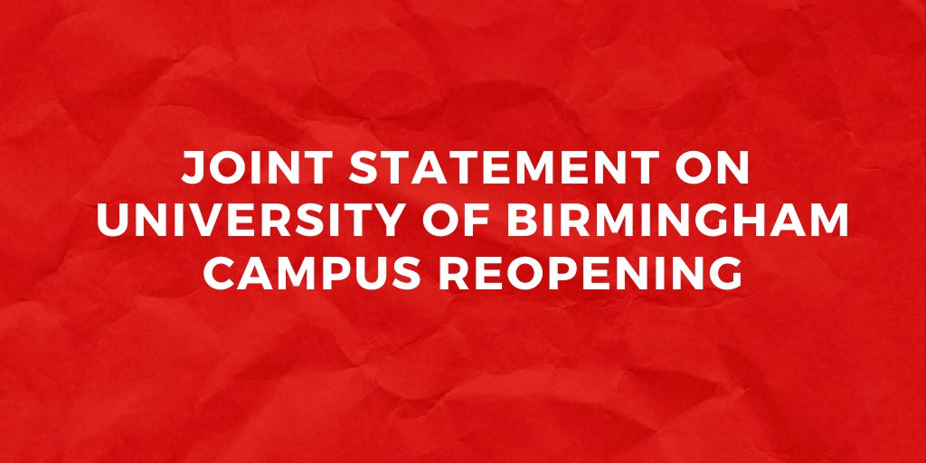 Joint statement with <a href="/BirminghamUCU/">Birmingham UCU</a> on <a href="/unibirmingham/">Uni of Birmingham</a> campus reopening

uobunison.org.uk/joint-statemen… 

#HigherEducation #HealthAndSafety <a href="/hazardscampaign/">Hazards Campaign #CovidIsAirborne #Ventil8Filter</a> <a href="/H_S_E/">Health and Safety Executive</a> #Covid19 #Universities #Hellobrum #Unison #ucu #safety #lockdown2020