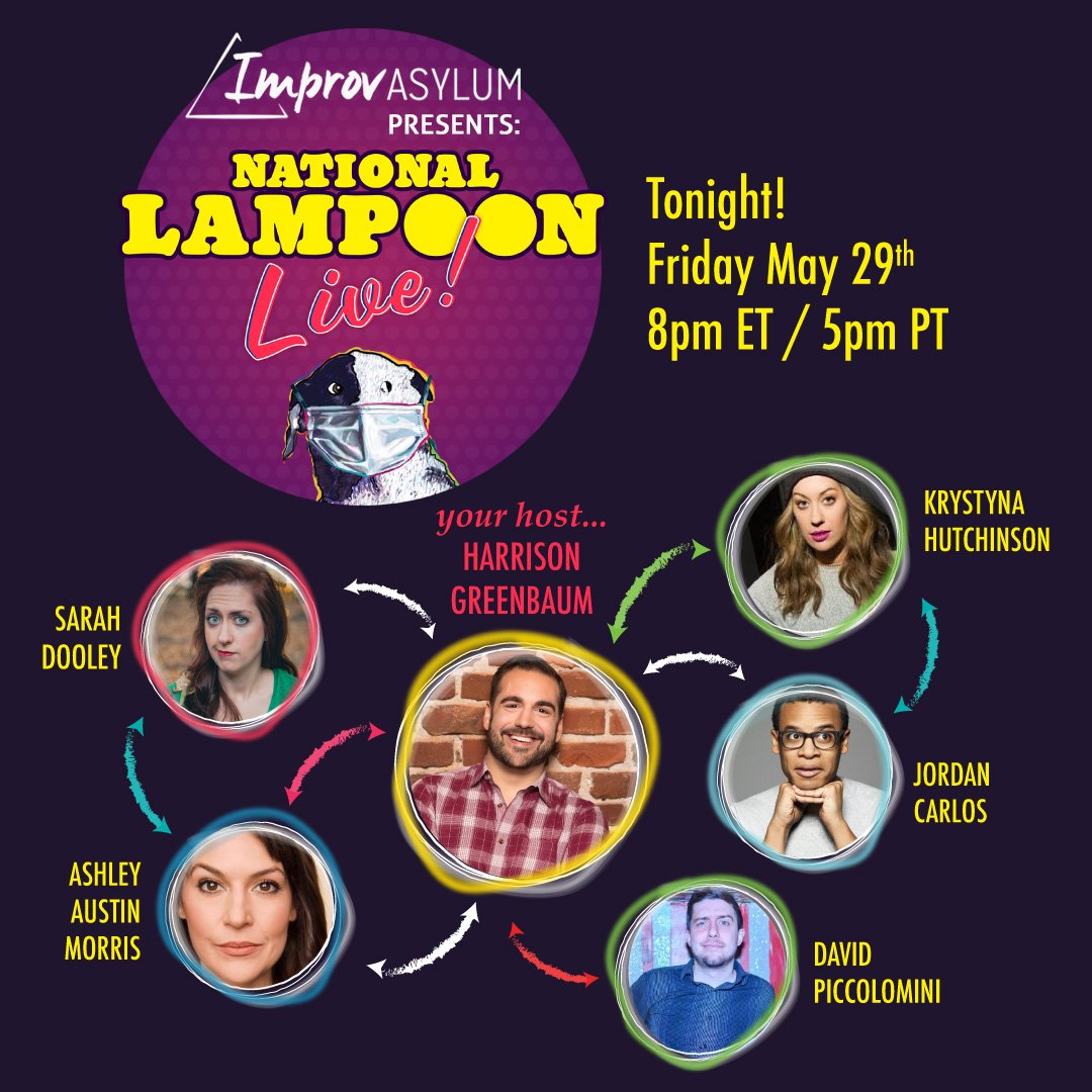 Asylum NYC (@theasylumnyc) on Twitter photo Tonight at 8pm ET on Facebook Live! Improv Asylum presents National Lampoon Live with <a href="/harrisoncomedy/">Harrison Greenbaum</a>. Special guests include <a href="/jordancarlos/">Jordan Carlos</a>, <a href="/unruliestdooley/">unruliestdooley</a>, @krystynahutch, @ashaustinmorris, and @piccolomeany. Tonight at 8pm ET on Facebook Live! Improv Asylum presents National Lampoon Live with <a href="/harrisoncomedy/">Harrison Greenbaum</a>. Special guests include <a href="/jordancarlos/">Jordan Carlos</a>, <a href="/unruliestdooley/">unruliestdooley</a>, @krystynahutch, @ashaustinmorris, and @piccolomeany.