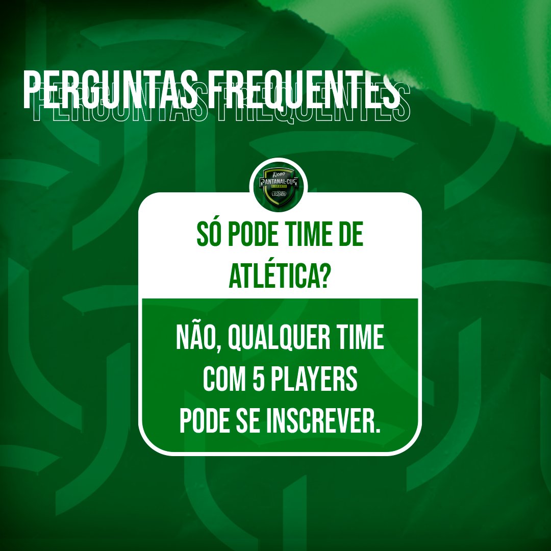 robocriativo's tweet photo. você tem alguma duvida mais sobre a Pantanal Cup? manda aí que a gente responde!
Para Saber mais sobre as regras e mais duvidas acesse nosso servidor no Discord:
https://t.co/S8yJWtgLI2
#leagueoflegends #lol #esposts #campeonato #campeonatoonline https://t.co/IVznDZ7n4V