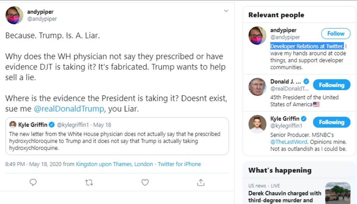 "Trump. Is. A. Liar." - Developer Relations employee at Twitter.