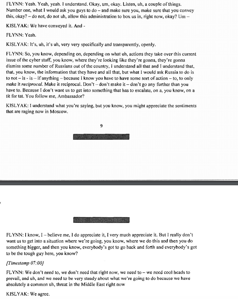 Here are some of the key passages of the Flynn-Kisylak calls where the two dicusssed sanctions, More details TK. https://www.politico.com/news/2020/05/29/trump-flynn-russia-ambassador-289905