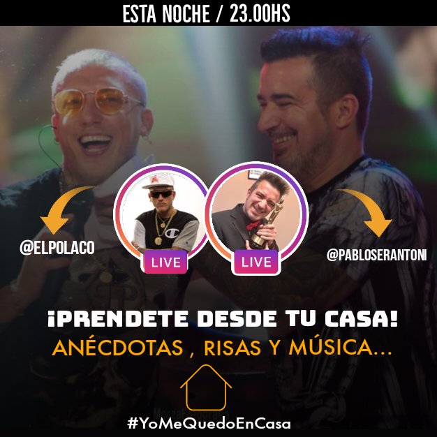 Daleee #Viernesss 🔥
👁️ Está noche ¡Prendete desde tu casa! A las 23.00hs #IGLive imperdible #ElPolaco junto a <a href="/PABLOSERANTONI/">PABLO SERANTONI</a> 💣🔥 #Anecdotas #Risas #Música #YoMeQuedoEnCasa 👏